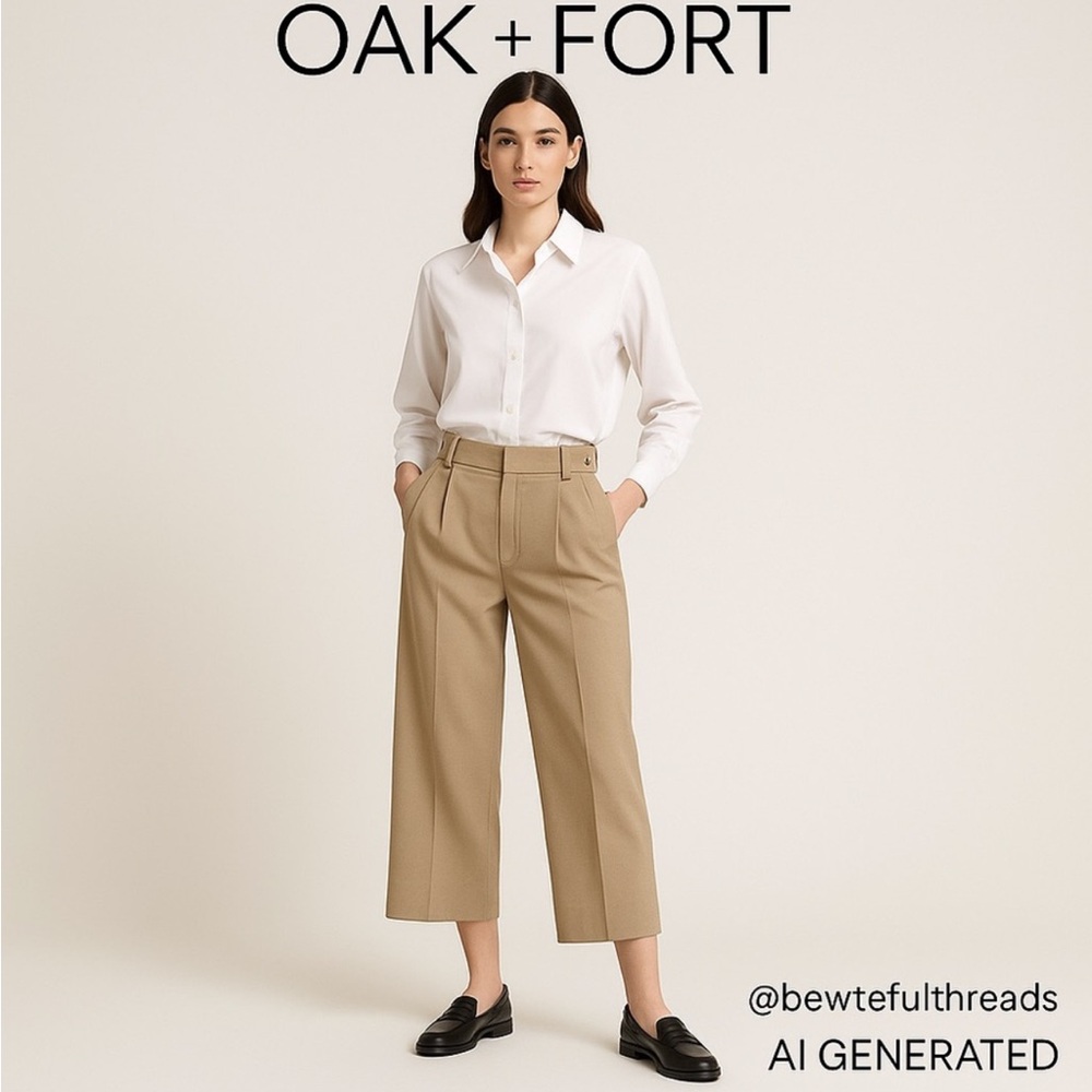 Oak + Fort Beige High Waist Pleated Trousers Pants Wide Leg Cropped